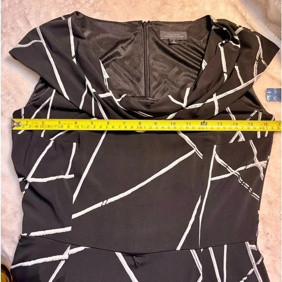 NWT Tahari Dress Sz 2 Arthur S. Levine Black White Geometric Lines Short Slv ASL - Picture 14 of 16